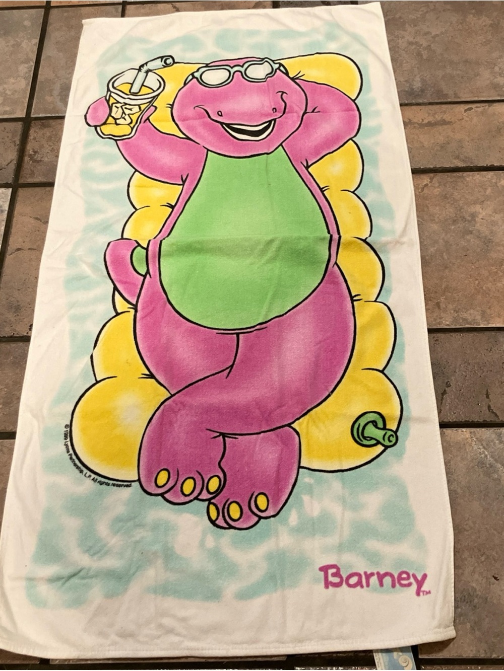 Barney Beach Towel Kids Unisex 52x27 Multi 1999 Vintage Pool Float Graphic